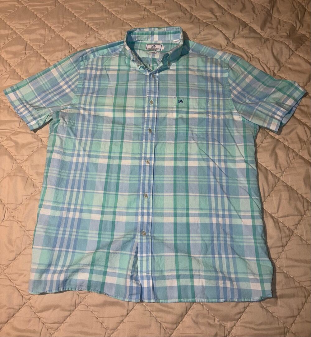 Southern Tide Classic Fit Blue/Green Button Shirt Men's L